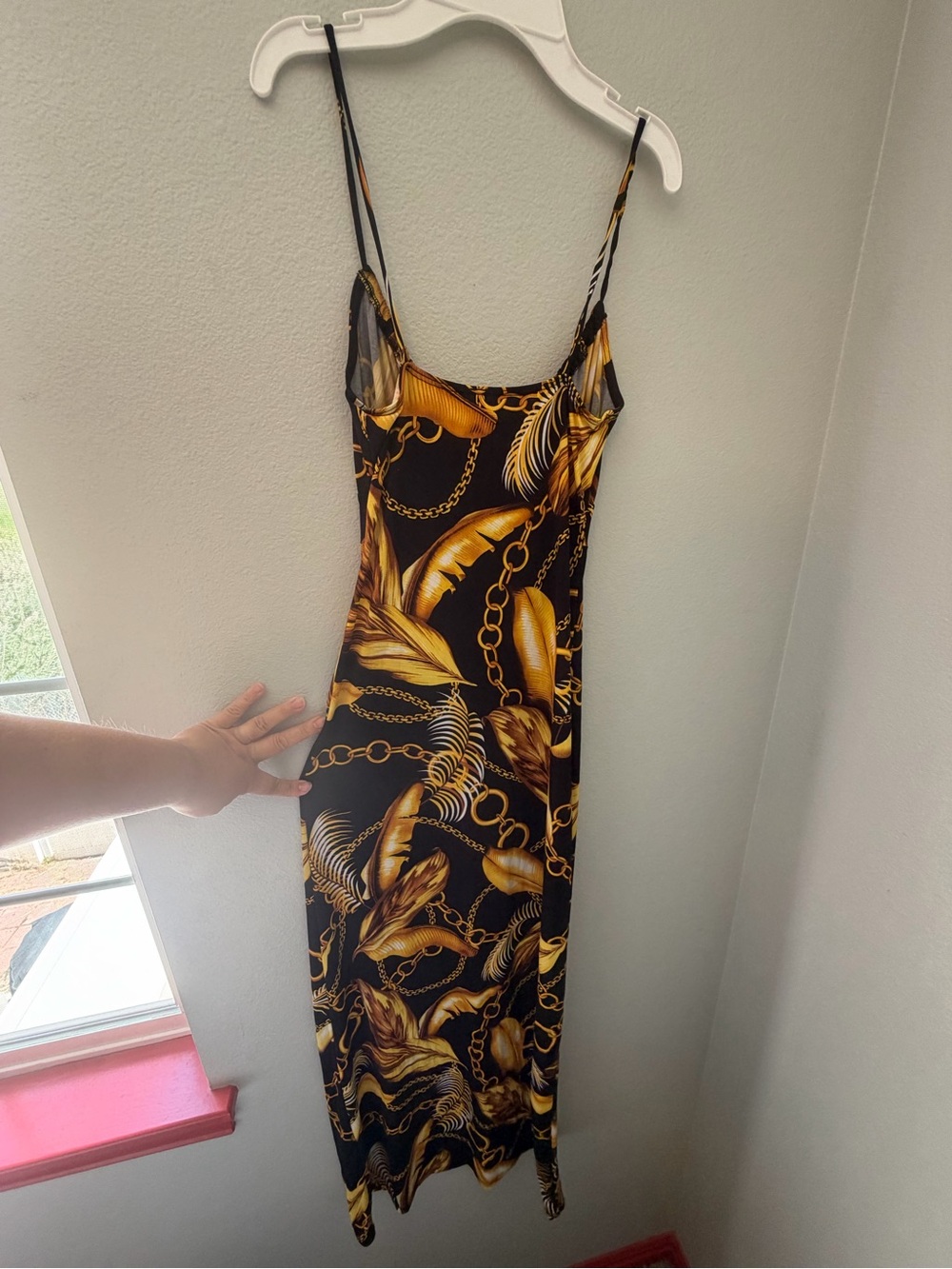 Chocolate Black & Gold Chain-Print Midi Slip Dress